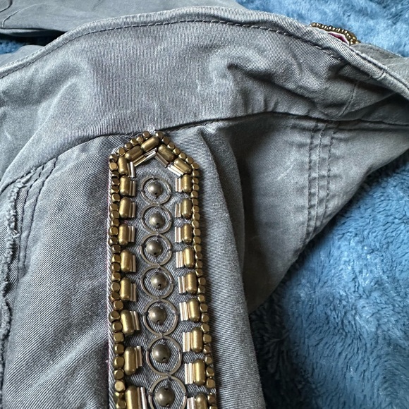 Free People Blue Jean Jacket with Embellished Shoulders - Picture 6 of 8
